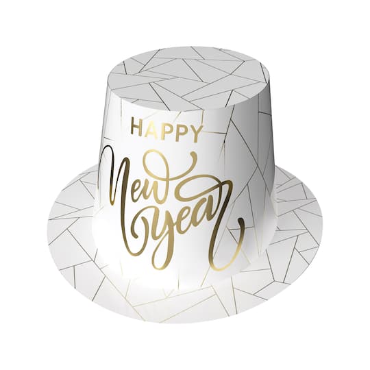 Beistle White & Gold New Year Hi Hats, 25ct.